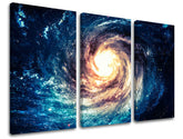 Klasický obraz na plátně s motivem galaxie, hvězdy, mapa, vesmír v modro-zlatých odstínech, majestátní atmosféra, vhodný do obývacího pokoje | Obraz na stěnu VESMÍR – hlavní