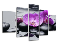 Industriální obraz na plátně s motivem FENG SHUI, orchidej, květy, krajina, příroda v šedých odstínech, klidná atmosféra, příroda a minimalismus – hlavní