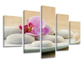 Ve skandinávském stylu obraz na plátně s motivem FENG SHUI, orchidej, příroda v bílo-růžových odstínech, klidná atmosféra, příroda, vícedílné provedení – hlavní
