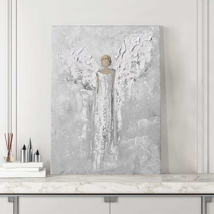 Ve skandinávském stylu obraz na plátně s motivem Nekonečná láska, anděl, náboženský motiv, příroda v bílo-šedých odstínech, klidná atmosféra – produkt