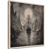 Obraz na dřevě - Drakkar pod měsícem