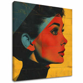 Moderní obraz na plátně s motivem Elegantní ikona v žluto-černých odstínech, stylová atmosféra, krása a nostalgie | Audrey Hepburn obraz na plátně - Elegantní ikona – hlavní