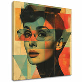 Moderní obraz na plátně s motivem Nezapomenutelná krása, brýle v tyrkysovo-oranžových odstínech, ikonografie | Audrey Hepburn obraz na plátně - Nezapomenutelná krása – hlavní