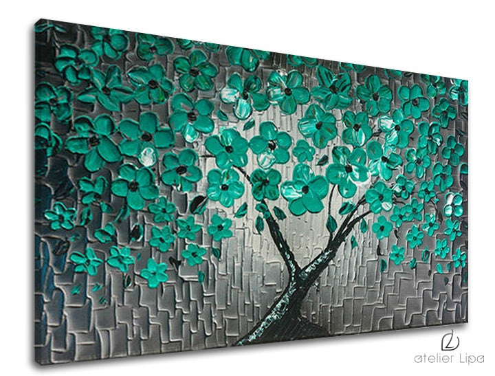Detailní náhled kompozice s tyrkysovými květy a texturovaným šedým pozadím Papilora.