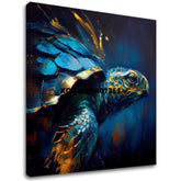 Pop art obraz na plátně s motivem PREMIUM ART - Green Turtle Odyssey, oceán, krajina, příroda v modro-zlatých odstínech, klidná atmosféra, vhodný do obývacího pokoje – hlavní