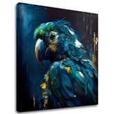 Pop art obraz na plátně s motivem PREMIUM ART - Rainbow Feathers in Flight, pták v modro-zelených odstínech, dramatická atmosféra, vhodný do pracovny – hlavní