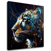 Pop art obraz na plátně s motivem PREMIUM ART - Spotted Hunter's Elegance v modro-zlatých odstínech, majestátní atmosféra, luxusní dojem a síla – hlavní