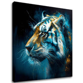 Art deco obraz na plátně s motivem PREMIUM ART - Tiger's Mighty Spirit, tygr v modro-oranžových odstínech, intenzivní atmosféra, vhodný do kanceláře – hlavní