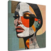 Pop art obraz na plátně s motivem žena, tvář, lidé v béžovo-modrých odstínech, stylová atmosféra, krása, vhodný do kanceláře | Elegantní obraz ženy Harmonie tvarov – hlavní