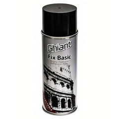 Na plátně je zobrazen sprej Ghian Fix Basic s černým víčkem a šedým tělem, Papilora.
