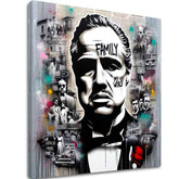 V boho stylu obraz na plátně s motivem The Godfather - Mafiánsky Boss, mapa v bílo-šedých odstínech, síla a moc a filmový svět, vhodný do kanceláře – hlavní