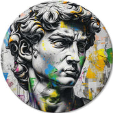 Pop art obraz na plátně s motivem Antický pohled Davida v modro-růžových odstínech, intenzivní atmosféra, čas, vhodný do kanceláře | Kulaté obrazy s akrylom Antický pohled Davida – hlavní