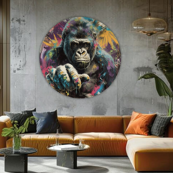 Pop art obraz na plátně s motivem Príbeh v očiach, krajina v vícebarevných odstínech, intenzivní atmosféra, vhodný do kanceláře | Kulaté obrazy s akrylom Príbeh v očiach – produkt