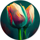 Pop art obraz na plátně s motivem Manželský slub, tulipány, květy, příroda v modro-oranžových odstínech, elegantní atmosféra, příroda a jarní atmosféra – hlavní