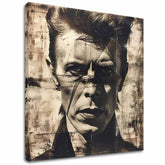 Moderní obraz na plátně v hnědo-bílých odstínech, hudební historie a ikonografie | David Bowie obraz na plátně - Nelútostný pohled – hlavní