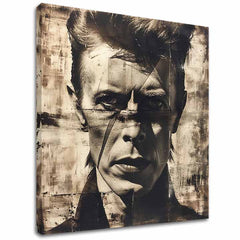 Moderní obraz na plátně v hnědo-bílých odstínech, hudební historie a ikonografie | David Bowie obraz na plátně - Nelútostný pohled – hlavní