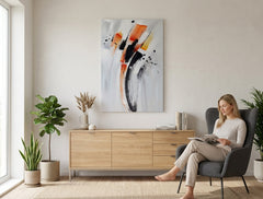 Malovaný obraz na zeď ABSTRAKT 60x90 cm – ručně malovaný obraz v elegantním interiéru (Modern coastal) | wall mockup | premium canvas | Papilora.sk