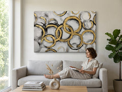 Malovaný obraz na zeď ABSTRAKT 90x60 cm – ručně malovaný obraz v elegantním interiéru (Bohemian warm) | wall mockup | premium canvas | Papilora.sk