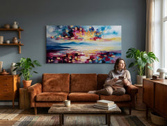 Malovaný obraz na zeď ABSTRAKT 140x70 cm – ručně malovaný obraz v elegantním interiéru (Window reading) | wall mockup | premium canvas | Papilora.sk