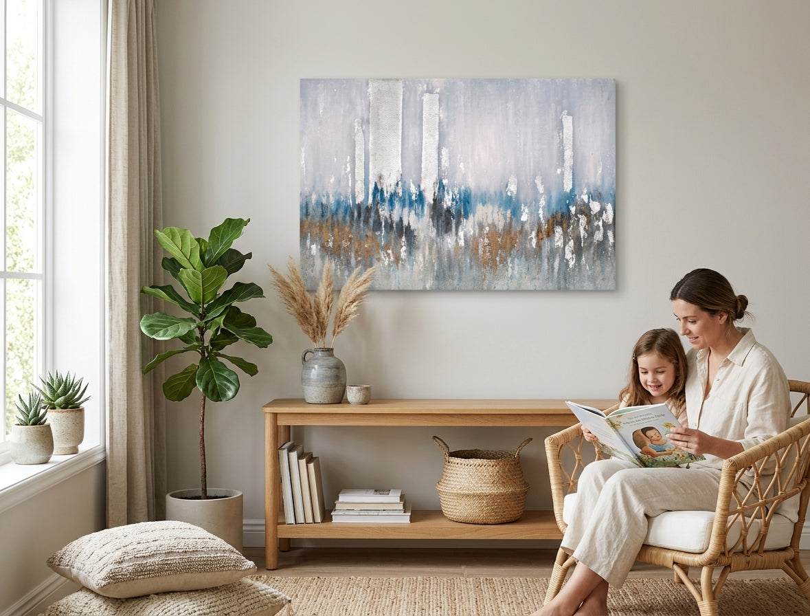 Malovaný obraz na zeď ABSTRAKT 90x60 cm – ručně malovaný obraz v elegantním interiéru (Bohemian warm) | wall mockup | premium canvas | Papilora.sk
