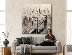 Malovaný obraz na zeď MĚSTO 80x80 cm – ručně malovaný obraz v elegantním interiéru (Modern coastal) | wall mockup | premium canvas | Papilora.sk