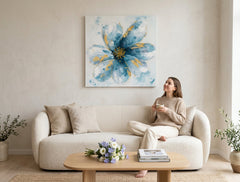 Malovaný obraz na zeď KVĚTY 50x50 cm – ručně malovaný obraz v elegantním interiéru (Scandi cream) | wall mockup | premium canvas | Papilora.sk