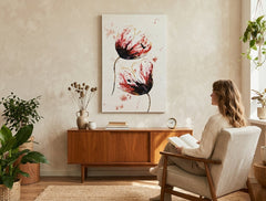 Malovaný obraz na zeď KVĚTY 60x90 cm – ručně malovaný obraz v elegantním interiéru (Window reading) | wall mockup | premium canvas | Papilora.sk