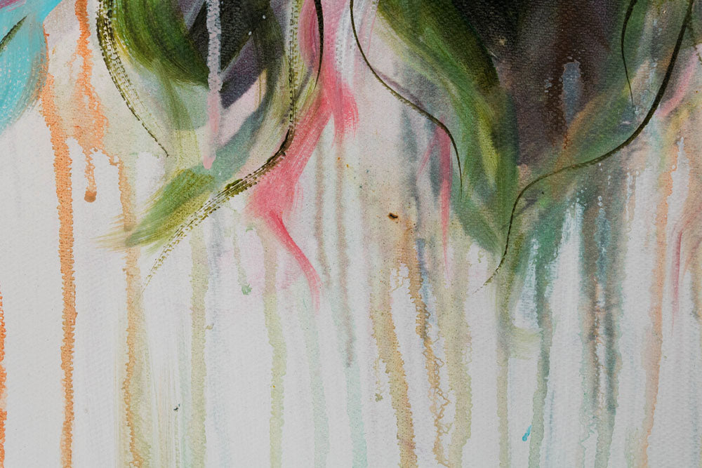 Detailní pohled na obraz s texturou a kompozicí růžových a bílých pivoňek Papilora.