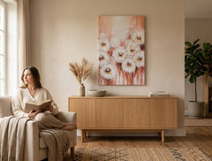 Malovaný obraz na zeď KVĚTY 60x90 cm – ručně malovaný obraz v elegantním interiéru (Bohemian warm) | wall mockup | premium canvas | Papilora.sk