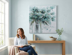 Malovaný obraz na zeď KVĚTY VE VÁZE 70x70 cm – ručně malovaný obraz v elegantním interiéru (Scandi cream) | wall mockup | premium canvas | Papilora.sk