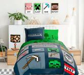 Moderní obraz na plátně v zeleno-bílých odstínech, hravá atmosféra, dětství | Minecraft obraz - Najlepšie postavičky na plátně - Eat, Sleep, Mine, Repeat – produkt