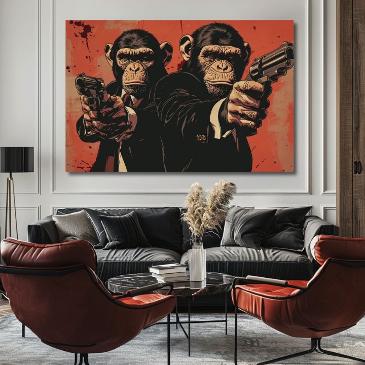 Moderní obraz na plátně v černo-bílých odstínech, síla a moc | Monkey Gang - Obraz pre odvážný interiér, nástěnná dekorace – produkt