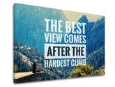 Moderní obraz na plátně s motivem The best view comes, les, motivační citát v bílo-černých odstínech, příroda a vnitřní klid, vhodný do kanceláře – produkt