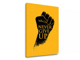 Moderní obraz na plátně s motivem Never give up, motivační citát v černo-žlutých odstínech, síla, vhodný do kanceláře | Motivační obraz na stěnu Never give up – produkt