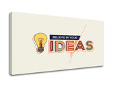 Moderní obraz na plátně s motivem Believe in your ideas, motivační citát, příroda v béžovo-modrých odstínech, kreativita | Motivační obraz na stěnu Believe in your ideas – produkt