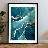 Moderní obraz na plátně v tyrkysovo-zlatých odstínech, elegantní atmosféra, příroda a luxusní dojem | Plakát na stěnu s EXTRA efektom - Marble of Sea – produkt