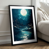 Moderní obraz na plátně s motivem noční obloha v černých odstínech, tajemná atmosféra, samota | Plakát na stěnu s EXTRA efektom - Moonlit Waves – produkt