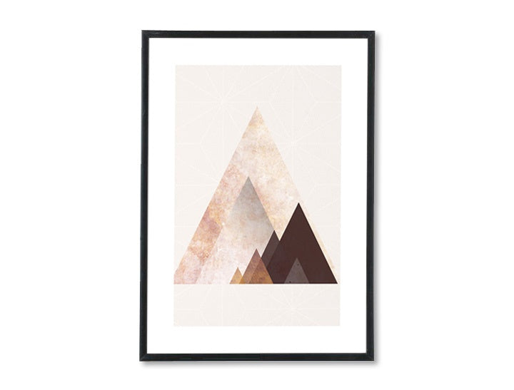 Abstraktní obraz hor v zemitých tónech na plátně s viditelným dřevěným rámem Papilora.