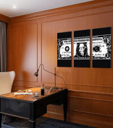 Pop art obraz na plátně s motivem Al Capone na dolári v bílo-černých odstínech, drzá atmosféra, vhodný do kanceláře | Největší mafiáni na plátně Scarface- Al Capone na dolári – hlavní