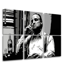 Pop art obraz na plátně s motivem The Godfather - Vito Corleone s lahví škótskej, doutník, lahev v bílo-černých odstínech, melancholická atmosféra – produkt, pohled 2