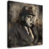 Moderní obraz na plátně s motivem Al Capone - Dym a moc v černo-bílých odstínech | Obraz Al Capone - Dym a moc, nástěnná dekorace – hlavní