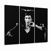 Ručně malovaný obraz POP Art AL PACINO 3 díly al27 – 3D vizualizace ručně malovaného plátna na bílém pozadí. Dominantní barvy: černá, šedá, bílá.