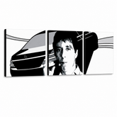 Ručně malovaný obraz POP Art AL PACINO 3 díly al9 – 3D vizualizace ručně malovaného plátna na bílém pozadí. Dominantní barvy: černá, bílá, šedá.