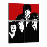 Ručně malovaný obraz POP Art BEATLES 4 dílná bea7 – 3D vizualizace ručně malovaného plátna na bílém pozadí. Dominantní barvy: červená, černá, bílá, šedá.