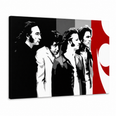 Ručně malovaný obraz POP Art BEATLES 1 kus beat7 – 3D vizualizace ručně malovaného plátna na bílém pozadí. Dominantní barvy: černá, bílá, červená, šedá.