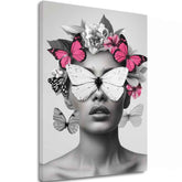 Moderní obraz na plátně s motivem Butterfly Vision, motýli, květy v bílo-černých odstínech, éterická atmosféra, krása a sny | Obraz Butterfly Vision – hlavní