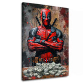 Moderní obraz na plátně s motivem Deadpool: Peniaze a chaos v černých odstínech | Obraz Deadpool: Peniaze a chaos, nástěnná dekorace – hlavní