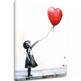 Moderní obraz na plátně s motivem Heart Balloon Girl, balón, srdce v bílo-černých odstínech, melancholická atmosféra, nádej | Obraz Heart Balloon Girl – hlavní