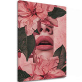Moderní obraz na plátně s motivem Floral Lips v růžovo-zelených odstínech, romantická atmosféra, příroda a krása | Obraz Floral Lips – hlavní