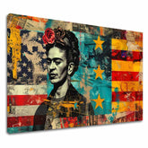 Moderní obraz na plátně s motivem Frida Kahlo - Kultúrny odkaz, květy v červeno-tyrkysových odstínech, odvážná atmosféra | Obraz Frida Kahlo - Kultúrny odkaz – hlavní